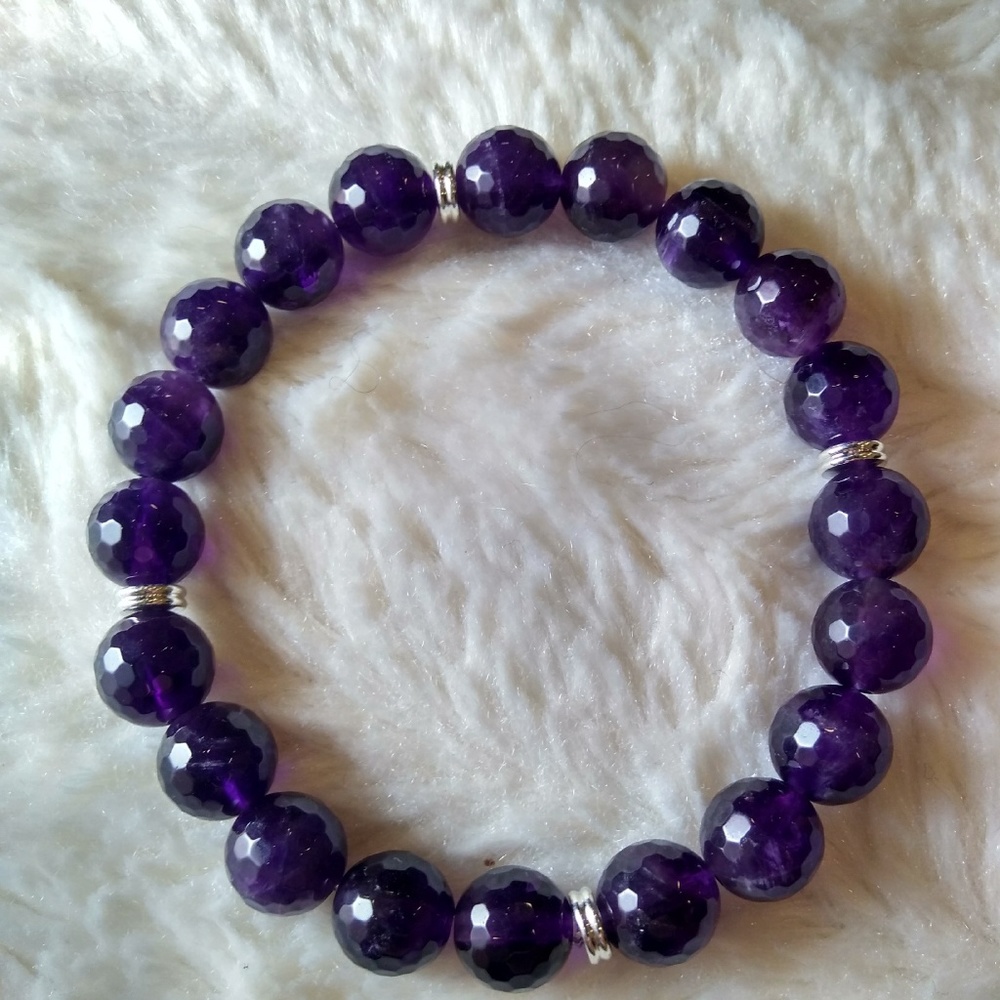 Handmade Amethyst Faceted Beads Unisex Bracelet